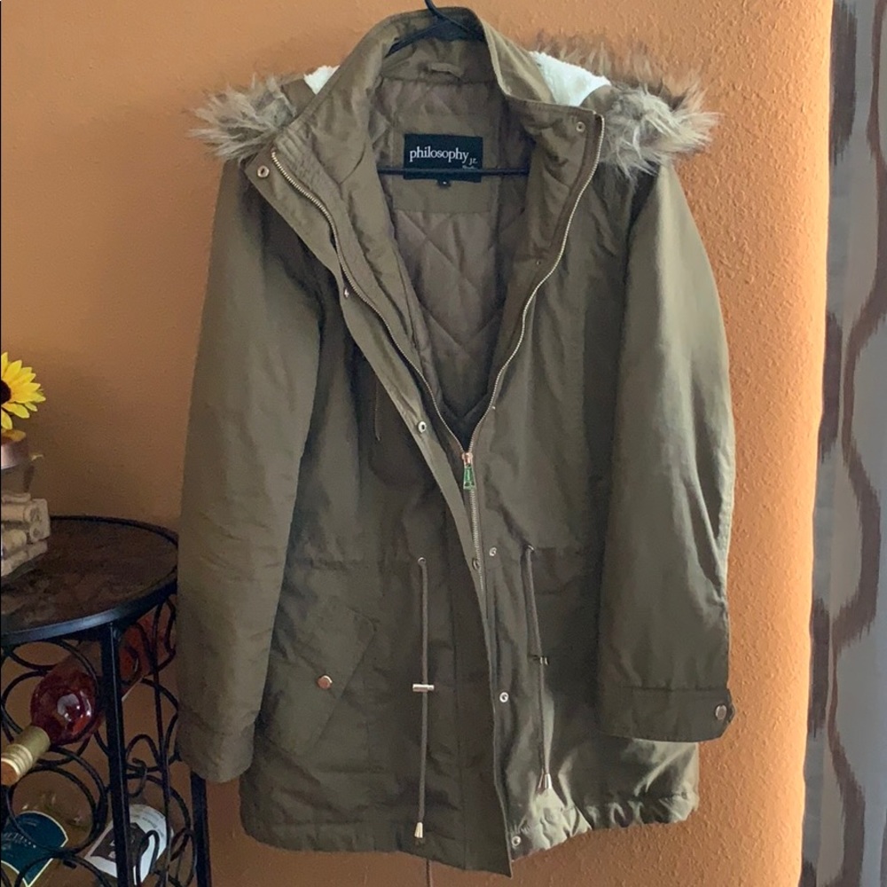 Tan Utility Jacket w/pockets and Faux Fur hood